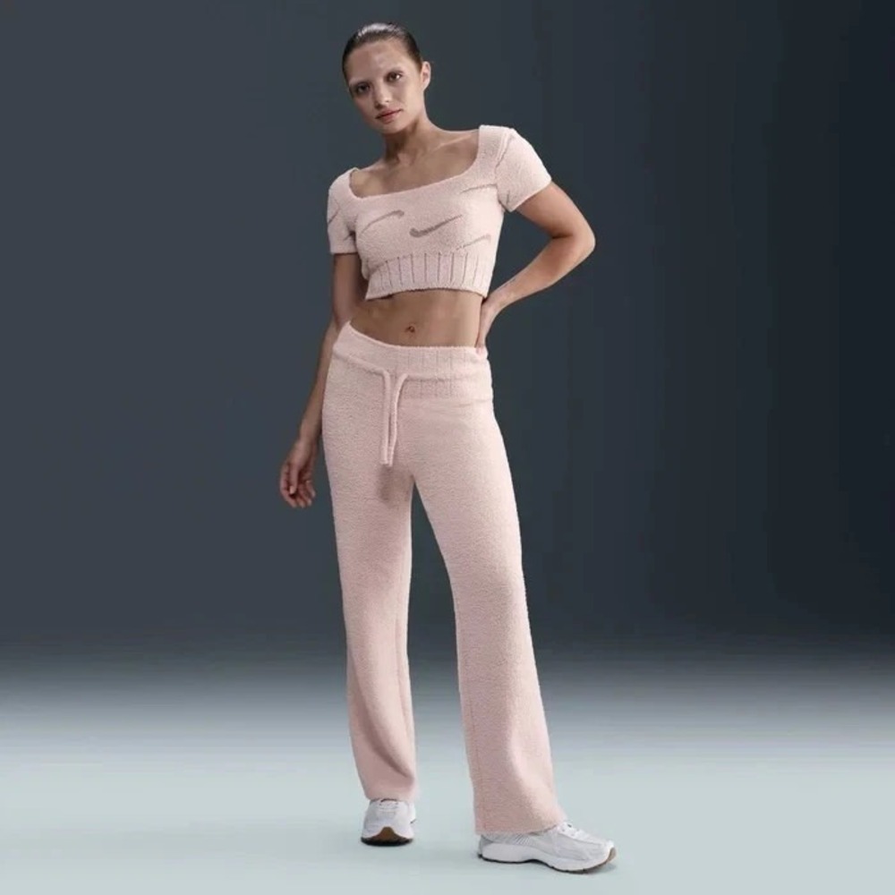 Nike Phoenix Cozy Bouclé Slim Knit Pants Womens Small Pink HV2766 667